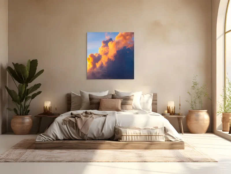 Tablou Canvas, "Norii aurii îmbrățișează apusul", Nor, Aprins, Luminos, Cer, Spectacol, Înserare, Vibrant, Culori, 100 x 100 cm – poza 4