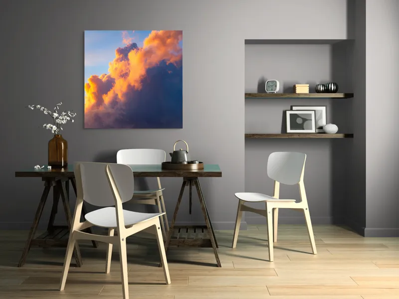 Tablou Canvas, "Norii aurii îmbrățișează apusul", Nor, Aprins, Luminos, Cer, Spectacol, Înserare, Vibrant, Culori, 100 x 100 cm – poza 6