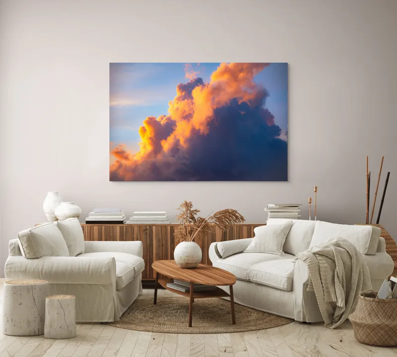 Tablou Canvas, "Norii aurii îmbrățișează apusul", Nor, Aprins, Luminos, Cer, Spectacol, Înserare, Vibrant, Culori, 150 x 100 cm – poza 3