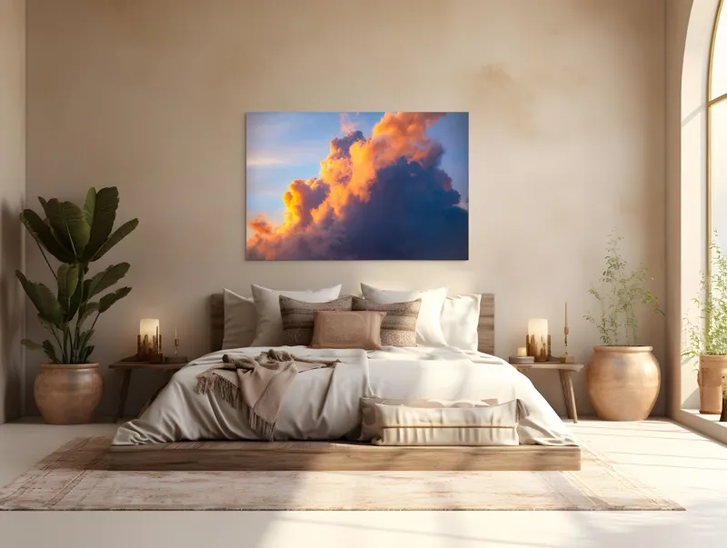 Tablou Canvas, "Norii aurii îmbrățișează apusul", Nor, Aprins, Luminos, Cer, Spectacol, Înserare, Vibrant, Culori, 150 x 100 cm – poza 4