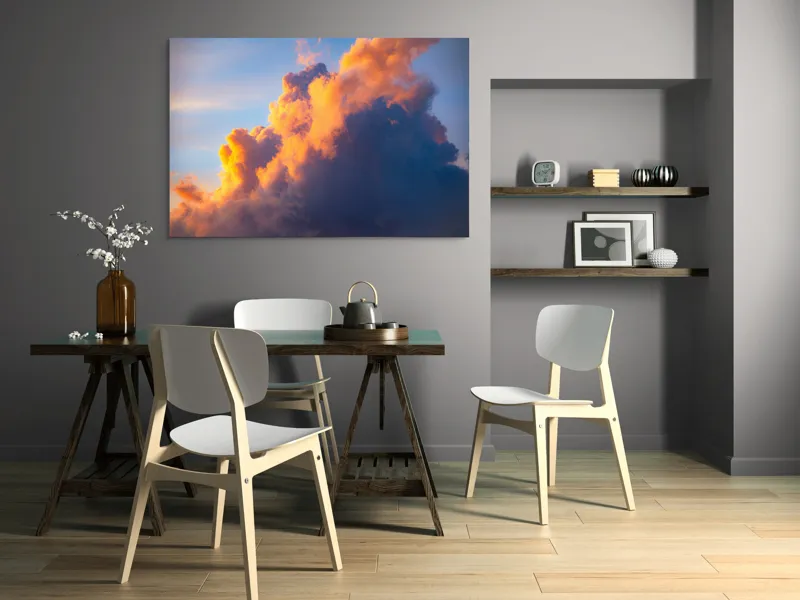 Tablou Canvas, "Norii aurii îmbrățișează apusul", Nor, Aprins, Luminos, Cer, Spectacol, Înserare, Vibrant, Culori, 150 x 100 cm – poza 5