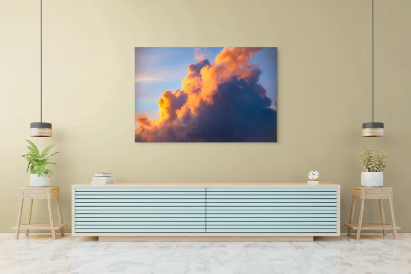 Tablou Canvas, "Norii aurii îmbrățișează apusul", Nor, Aprins, Luminos, Cer, Spectacol, Înserare, Vibrant, Culori, 150 x 100 cm – poza 6