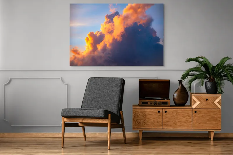 Tablou Canvas, "Norii aurii îmbrățișează apusul", Nor, Aprins, Luminos, Cer, Spectacol, Înserare, Vibrant, Culori, 150 x 100 cm – poza 8
