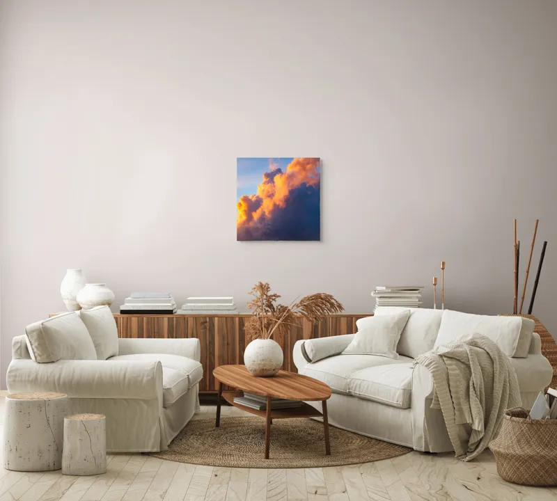 Tablou Canvas, "Norii aurii îmbrățișează apusul", Nor, Aprins, Luminos, Cer, Spectacol, Înserare, Vibrant, Culori, 50 x 50 cm – poza 7