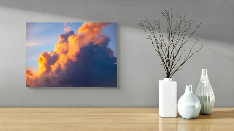 Tablou Canvas, "Norii aurii îmbrățișează apusul", Nor, Aprins, Luminos, Cer, Spectacol, Înserare, Vibrant, Culori, 54 x 39 cm – poza 3
