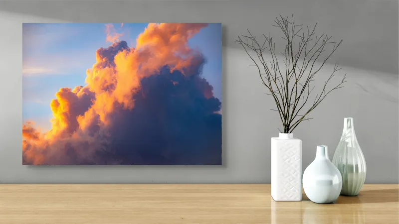 Tablou Canvas, "Norii aurii îmbrățișează apusul", Nor, Aprins, Luminos, Cer, Spectacol, Înserare, Vibrant, Culori, 70 x 50 cm – poza 3