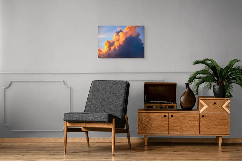 Tablou Canvas, "Norii aurii îmbrățișează apusul", Nor, Aprins, Luminos, Cer, Spectacol, Înserare, Vibrant, Culori, 70 x 50 cm – poza 4