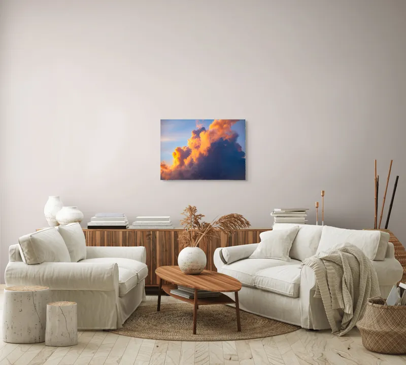 Tablou Canvas, "Norii aurii îmbrățișează apusul", Nor, Aprins, Luminos, Cer, Spectacol, Înserare, Vibrant, Culori, 70 x 50 cm – poza 6