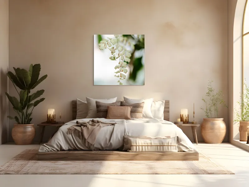 Tablou Canvas, "Frunziș diafan în adiere ușoară", Fermecate, Delicate, Naturale, Eterice, Frunze, Gingașe, Verzi, Fragile, Tranquile, 100 x 100 cm – poza 4