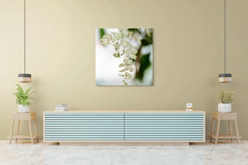 Tablou Canvas, "Frunziș diafan în adiere ușoară", Fermecate, Delicate, Naturale, Eterice, Frunze, Gingașe, Verzi, Fragile, Tranquile, 100 x 100 cm – poza 5
