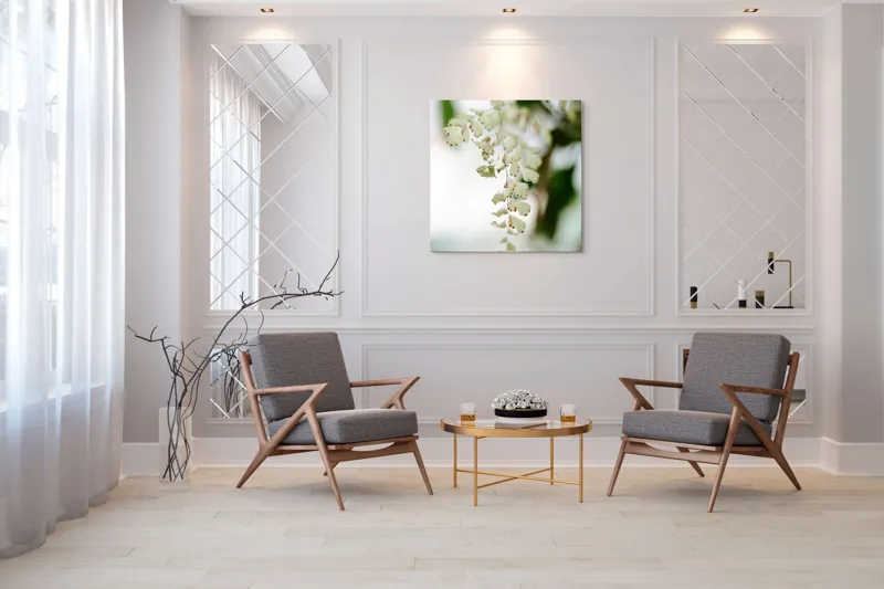 Tablou Canvas, "Frunziș diafan în adiere ușoară", Fermecate, Delicate, Naturale, Eterice, Frunze, Gingașe, Verzi, Fragile, Tranquile, 100 x 100 cm – poza 7