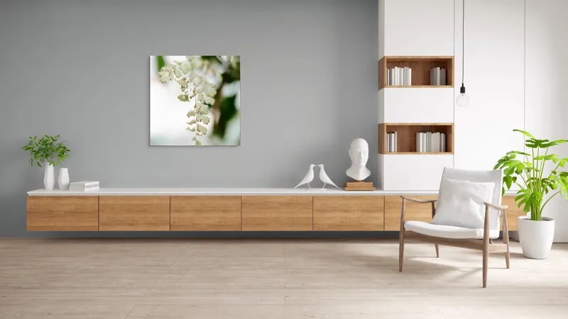Tablou Canvas, "Frunziș diafan în adiere ușoară", Fermecate, Delicate, Naturale, Eterice, Frunze, Gingașe, Verzi, Fragile, Tranquile, 100 x 100 cm – poza 8