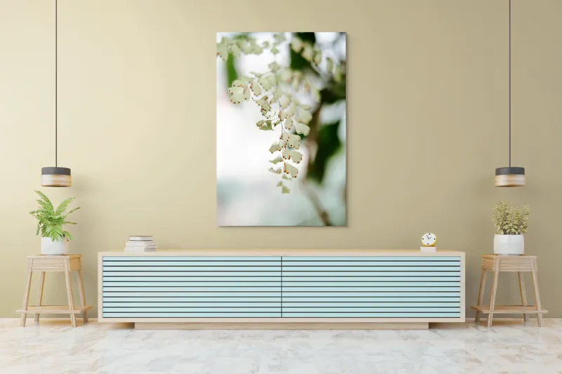 Tablou Canvas, "Frunziș diafan în adiere ușoară", Fermecate, Delicate, Naturale, Eterice, Frunze, Gingașe, Verzi, Fragile, Tranquile, 100 x 150 cm – poza 4