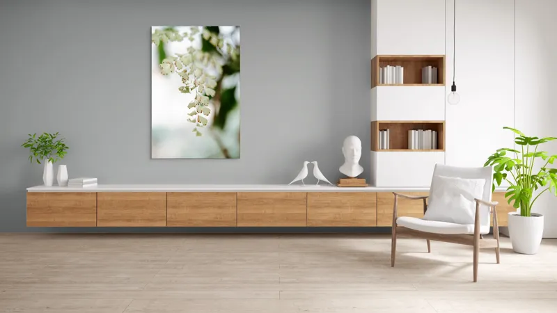 Tablou Canvas, "Frunziș diafan în adiere ușoară", Fermecate, Delicate, Naturale, Eterice, Frunze, Gingașe, Verzi, Fragile, Tranquile, 100 x 150 cm – poza 8