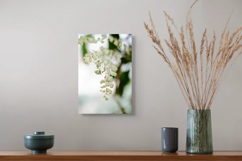 Tablou Canvas, "Frunziș diafan în adiere ușoară", Fermecate, Delicate, Naturale, Eterice, Frunze, Gingașe, Verzi, Fragile, Tranquile, 26 x 39 cm – poza 5