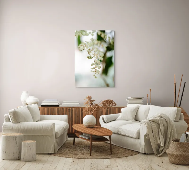 Tablou Canvas, "Frunziș diafan în adiere ușoară", Fermecate, Delicate, Naturale, Eterice, Frunze, Gingașe, Verzi, Fragile, Tranquile, 70 x 100 cm – poza 4