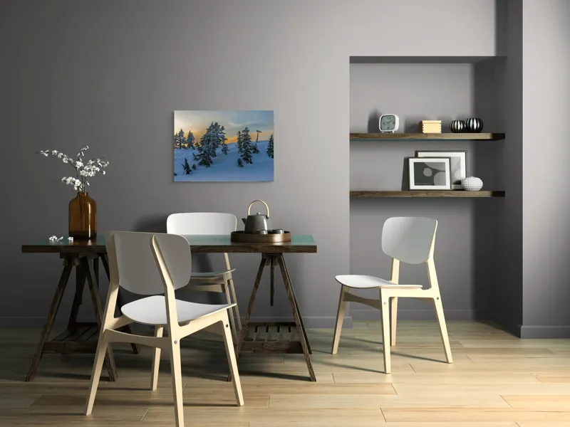 Tablou Canvas, "Pădurea înzăpezită la apusul soarelui", Zapadă, Copaci, Apus, Cer, Peisaj, Liniște, Iarnă, 70 x 50 cm – poza 5