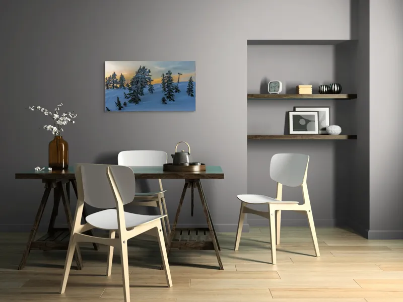 Tablou Canvas, "Pădurea înzăpezită la apusul soarelui", Zapadă, Copaci, Apus, Cer, Peisaj, Liniște, Iarnă, 90 x 50 cm – poza 3
