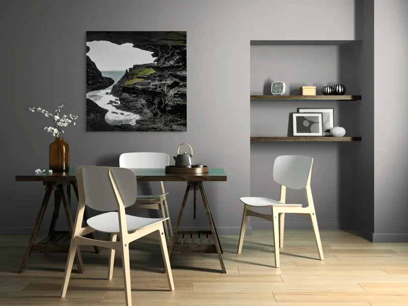 Tablou Canvas, "Peisaj stâncos cu deschidere spre mare", Piatră, Mare, Valuri, Vegetație, Cer, Stânci, Grotă, Peisaj, Contrast, Natură, 100 x 100 cm – poza 6