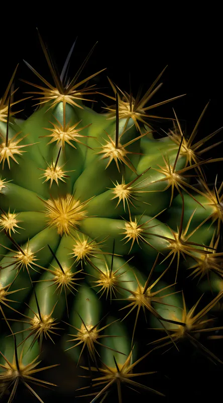 Tablou Canvas, "Cactușul înflorit sub stele aurii", Cactus, Verde, Spini, Lumini, Contrast, Întunecat, Forme, Simetrie, Natură, Detaliu, 50 x 90 cm – poza 2
