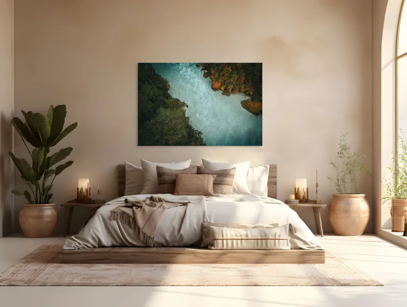 Tablou Canvas, "Râu între maluri de pădure verde", Râu, Pădure, Apă, Curent, Natură, Verdeață, Vegetație, Peisaj., 150 x 100 cm – poza 4
