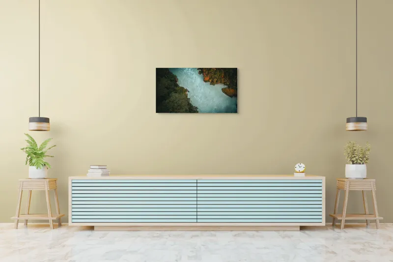 Tablou Canvas, "Râu între maluri de pădure verde", Râu, Pădure, Apă, Curent, Natură, Verdeață, Vegetație, Peisaj., 90 x 50 cm – poza 5