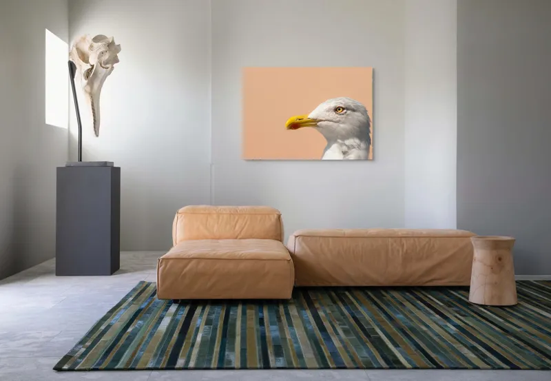 Tablou Canvas, "Pescărușul și privirea sa liniștită", Pescăruș, Cioc, Penaj, Ochi, Fundal, Cer, Liniște, Observație, 100 x 70 cm – poza 7