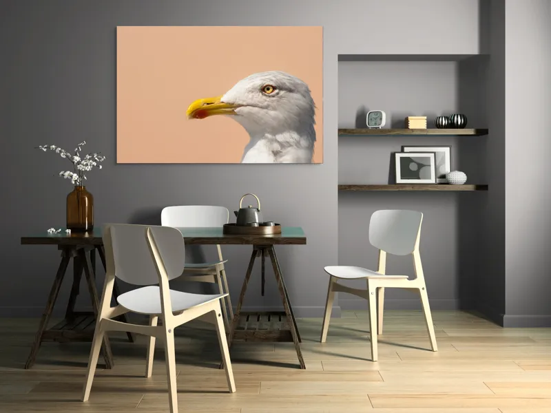 Tablou Canvas, "Pescărușul și privirea sa liniștită", Pescăruș, Cioc, Penaj, Ochi, Fundal, Cer, Liniște, Observație, 150 x 100 cm – poza 5