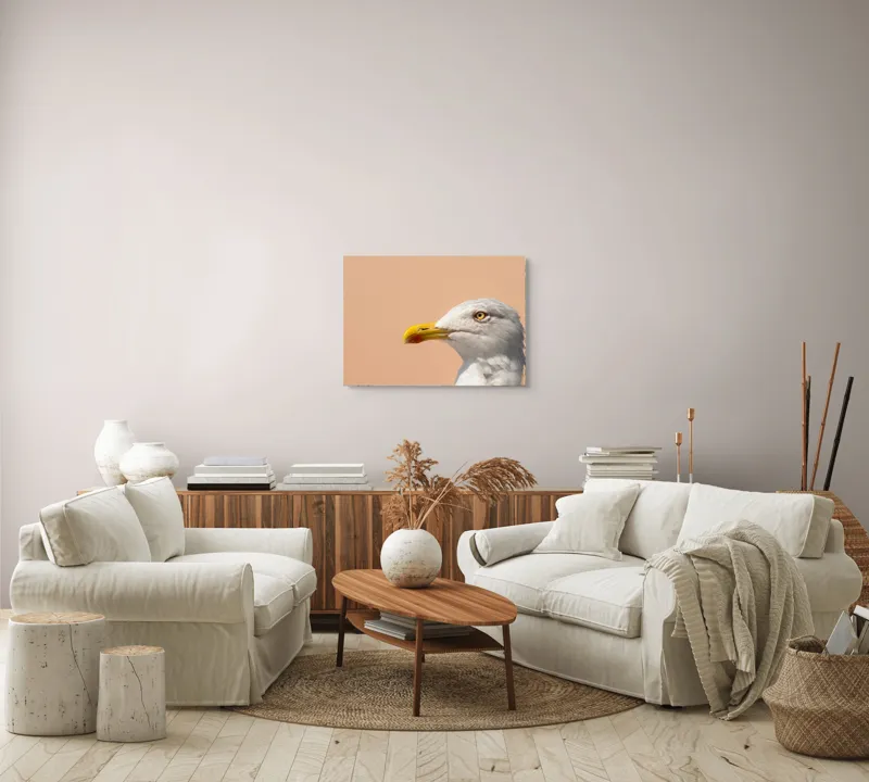 Tablou Canvas, "Pescărușul și privirea sa liniștită", Pescăruș, Cioc, Penaj, Ochi, Fundal, Cer, Liniște, Observație, 70 x 50 cm – poza 6