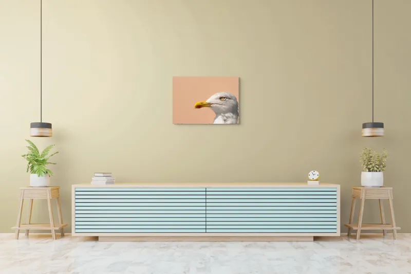 Tablou Canvas, "Pescărușul și privirea sa liniștită", Pescăruș, Cioc, Penaj, Ochi, Fundal, Cer, Liniște, Observație, 70 x 50 cm – poza 7