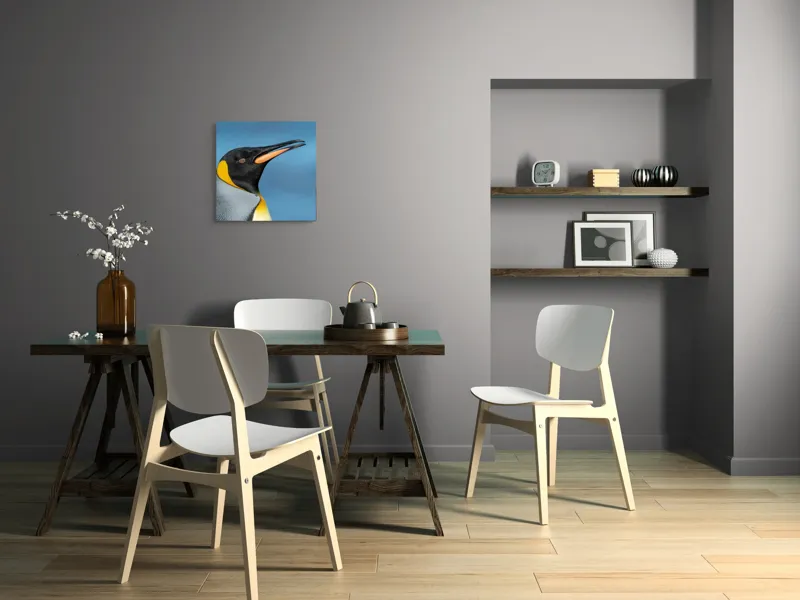 Tablou Canvas, "Pinguin regal în profil elegant", Pinguin, Portocaliu, Negru, Gri, Galben, Ocean, Contrast, Eleganță, Serenitate, 50 x 50 cm – poza 8