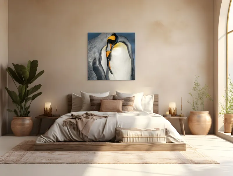 Tablou Canvas, "Îmbrățișarea pinguinilor împărătești", Penguins, Tenderness, Connection, Intimacy, Nature, Affection, 100 x 100 cm – poza 4