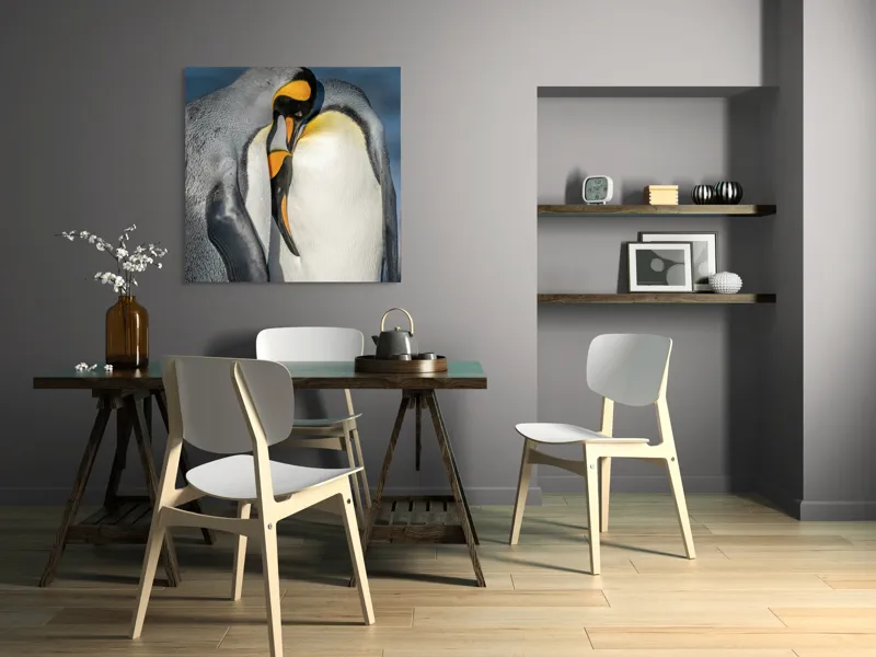 Tablou Canvas, "Îmbrățișarea pinguinilor împărătești", Penguins, Tenderness, Connection, Intimacy, Nature, Affection, 100 x 100 cm – poza 6