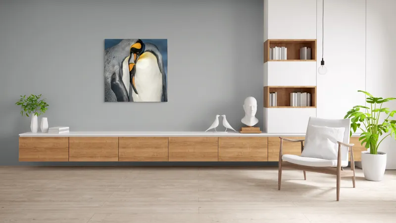 Tablou Canvas, "Îmbrățișarea pinguinilor împărătești", Penguins, Tenderness, Connection, Intimacy, Nature, Affection, 100 x 100 cm – poza 8