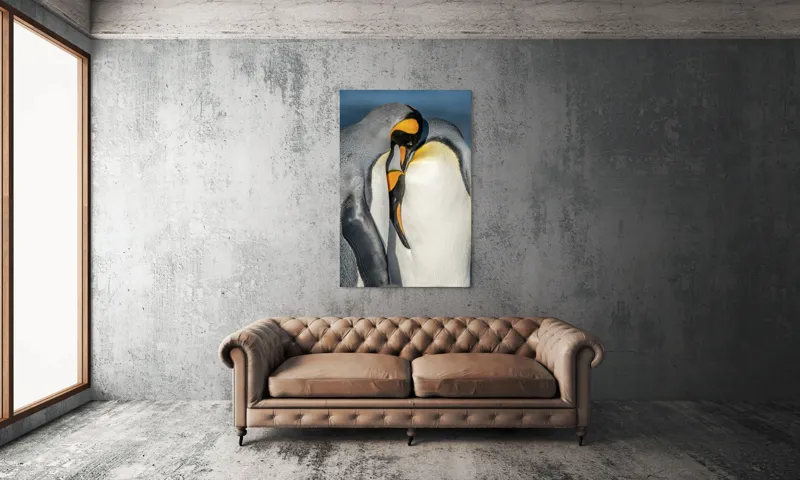 Tablou Canvas, "Îmbrățișarea pinguinilor împărătești", Penguins, Tenderness, Connection, Intimacy, Nature, Affection, 100 x 150 cm – poza 6