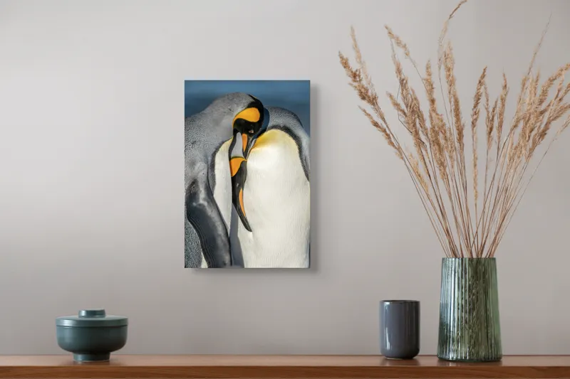 Tablou Canvas, "Îmbrățișarea pinguinilor împărătești", Penguins, Tenderness, Connection, Intimacy, Nature, Affection, 26 x 39 cm – poza 5