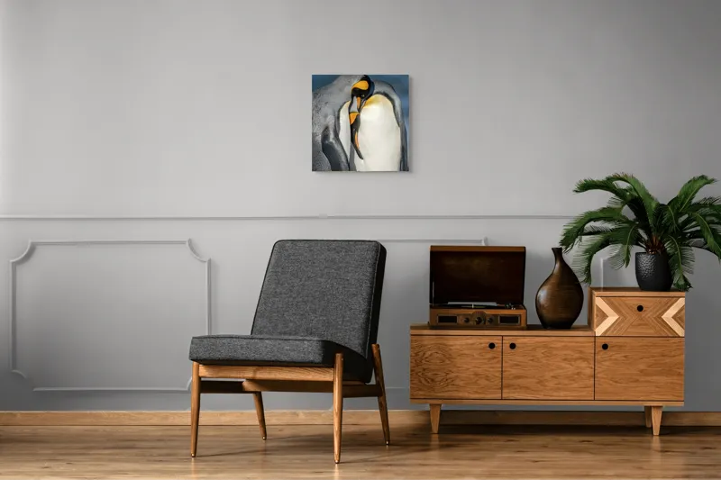 Tablou Canvas, "Îmbrățișarea pinguinilor împărătești", Penguins, Tenderness, Connection, Intimacy, Nature, Affection, 50 x 50 cm – poza 6
