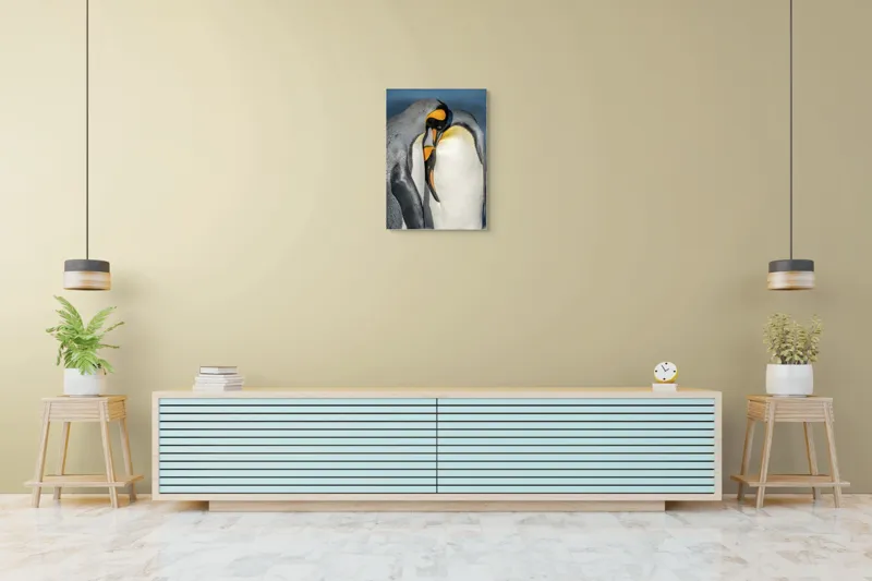 Tablou Canvas, "Îmbrățișarea pinguinilor împărătești", Penguins, Tenderness, Connection, Intimacy, Nature, Affection, 50 x 70 cm – poza 6