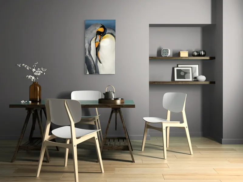 Tablou Canvas, "Îmbrățișarea pinguinilor împărătești", Penguins, Tenderness, Connection, Intimacy, Nature, Affection, 50 x 90 cm – poza 4