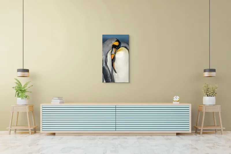 Tablou Canvas, "Îmbrățișarea pinguinilor împărătești", Penguins, Tenderness, Connection, Intimacy, Nature, Affection, 50 x 90 cm – poza 6