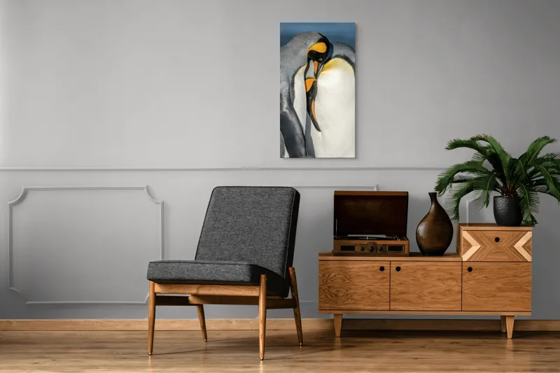 Tablou Canvas, "Îmbrățișarea pinguinilor împărătești", Penguins, Tenderness, Connection, Intimacy, Nature, Affection, 50 x 90 cm – poza 8