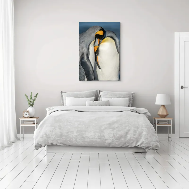 Tablou Canvas, "Îmbrățișarea pinguinilor împărătești", Penguins, Tenderness, Connection, Intimacy, Nature, Affection, 70 x 100 cm – poza 3