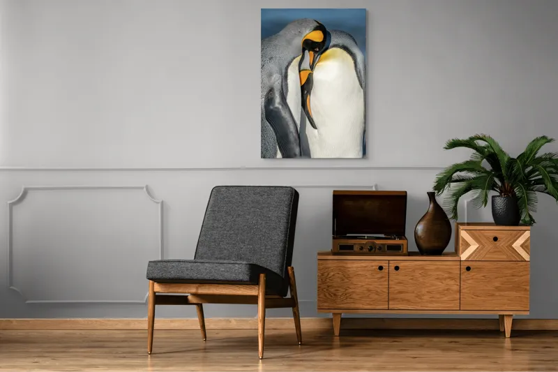 Tablou Canvas, "Îmbrățișarea pinguinilor împărătești", Penguins, Tenderness, Connection, Intimacy, Nature, Affection, 70 x 100 cm – poza 6