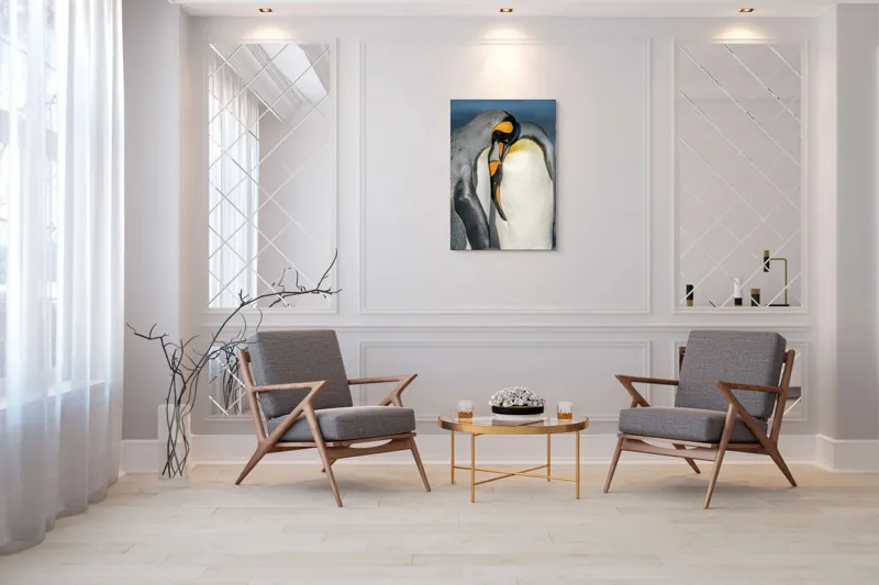 Tablou Canvas, "Îmbrățișarea pinguinilor împărătești", Penguins, Tenderness, Connection, Intimacy, Nature, Affection, 70 x 100 cm – poza 8