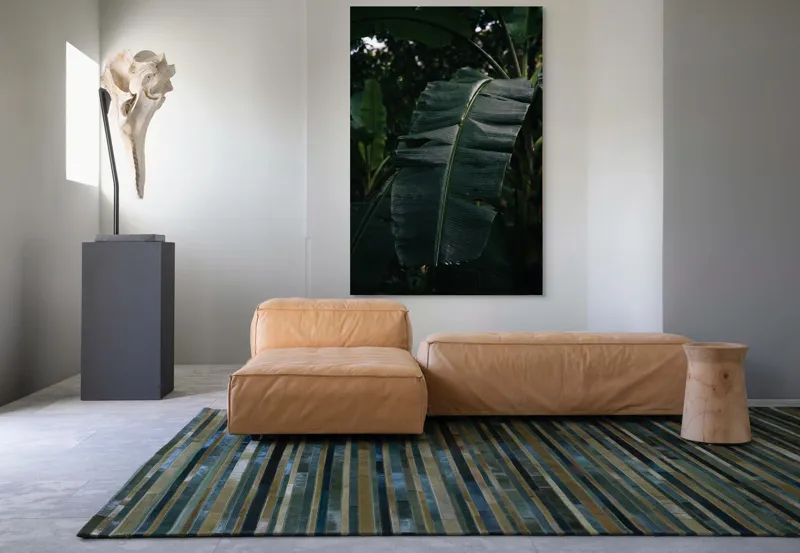Tablou Canvas, "Frunze de bananier în umbră densă", Frunze, Verde, Textură, Umbre, Natură, Lumină, Tropical, Detalii, 100 x 150 cm – poza 7