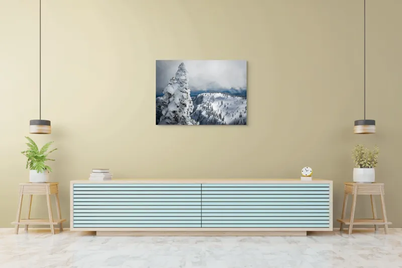 Tablou Canvas, "Alburiile munți sub cer înnorat", Alb, Puritate, Calm, Rece, Înălțime, Cer, Nori, Liniște, 100 x 70 cm – poza 4