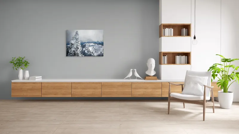 Tablou Canvas, "Alburiile munți sub cer înnorat", Alb, Puritate, Calm, Rece, Înălțime, Cer, Nori, Liniște, 100 x 70 cm – poza 6