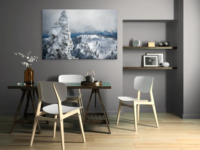 Tablou Canvas, "Alburiile munți sub cer înnorat", Alb, Puritate, Calm, Rece, Înălțime, Cer, Nori, Liniște, 150 x 100 cm – poza 5