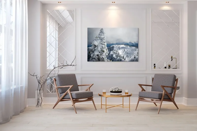 Tablou Canvas, "Alburiile munți sub cer înnorat", Alb, Puritate, Calm, Rece, Înălțime, Cer, Nori, Liniște, 150 x 100 cm – poza 7