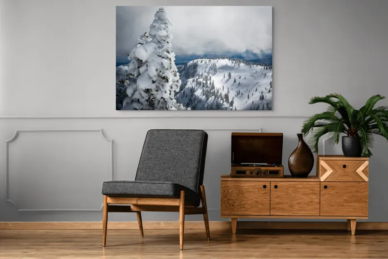 Tablou Canvas, "Alburiile munți sub cer înnorat", Alb, Puritate, Calm, Rece, Înălțime, Cer, Nori, Liniște, 150 x 100 cm – poza 8